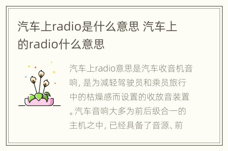 汽车上radio是什么意思 汽车上的radio什么意思