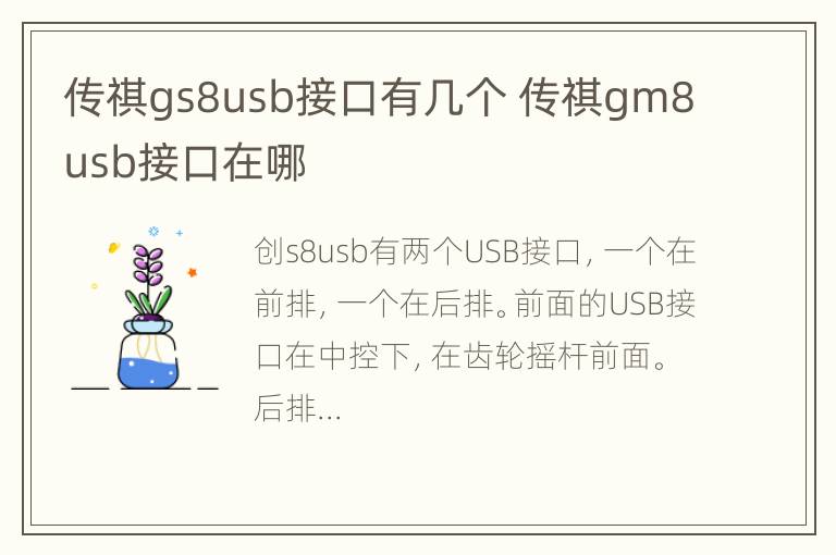 传祺gs8usb接口有几个 传祺gm8usb接口在哪