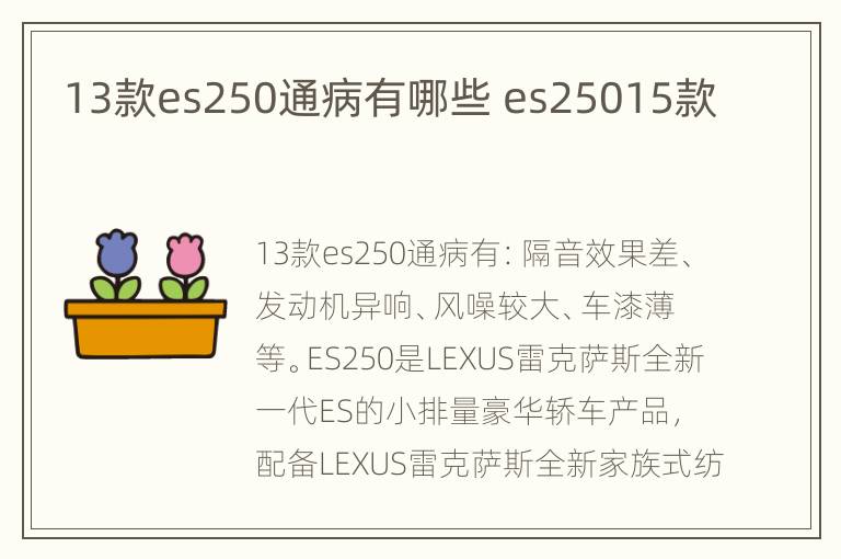 13款es250通病有哪些 es25015款