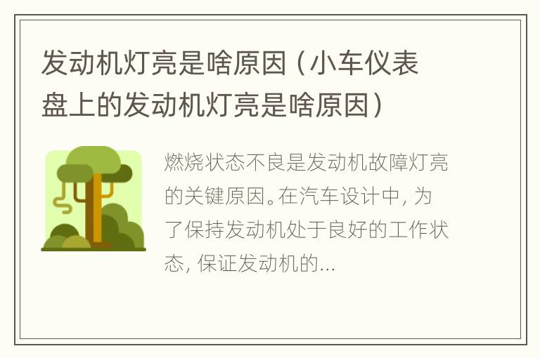 发动机灯亮是啥原因（小车仪表盘上的发动机灯亮是啥原因）