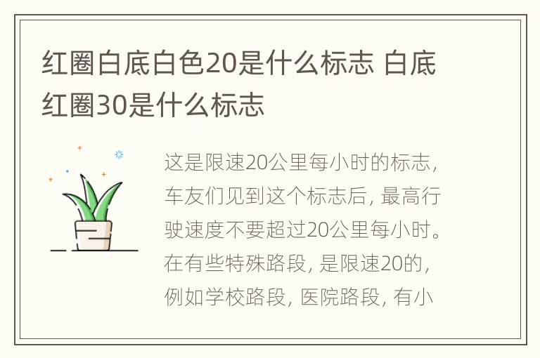 红圈白底白色20是什么标志 白底红圈30是什么标志