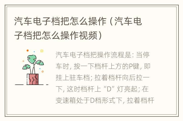 汽车电子档把怎么操作（汽车电子档把怎么操作视频）