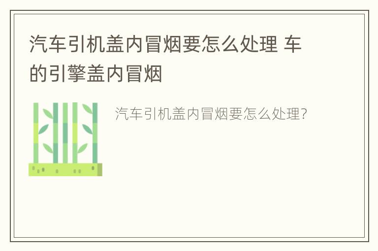 汽车引机盖内冒烟要怎么处理 车的引擎盖内冒烟