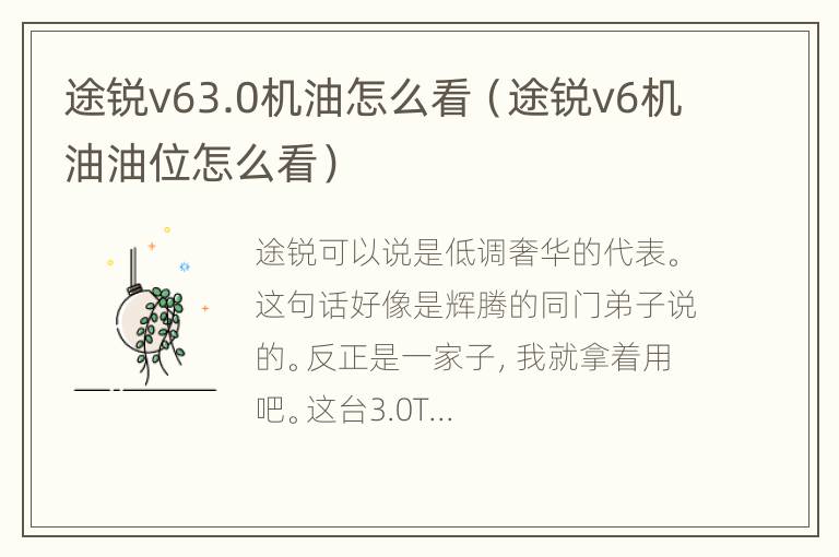 途锐v63.0机油怎么看（途锐v6机油油位怎么看）