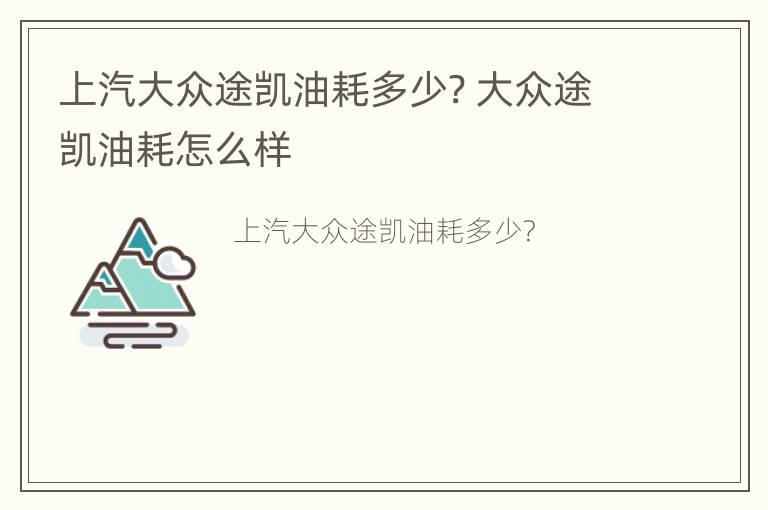 上汽大众途凯油耗多少? 大众途凯油耗怎么样