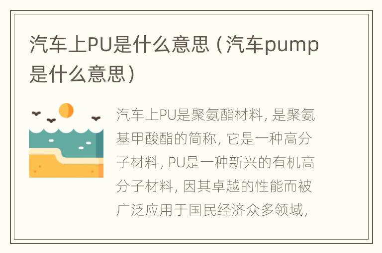 汽车上PU是什么意思（汽车pump是什么意思）