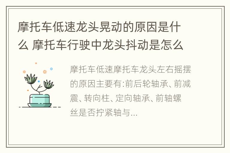 摩托车低速龙头晃动的原因是什么 摩托车行驶中龙头抖动是怎么回事