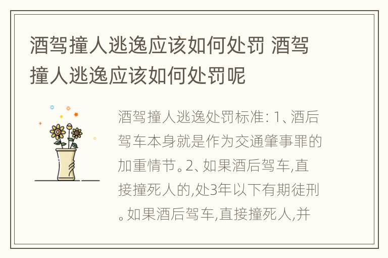 酒驾撞人逃逸应该如何处罚 酒驾撞人逃逸应该如何处罚呢