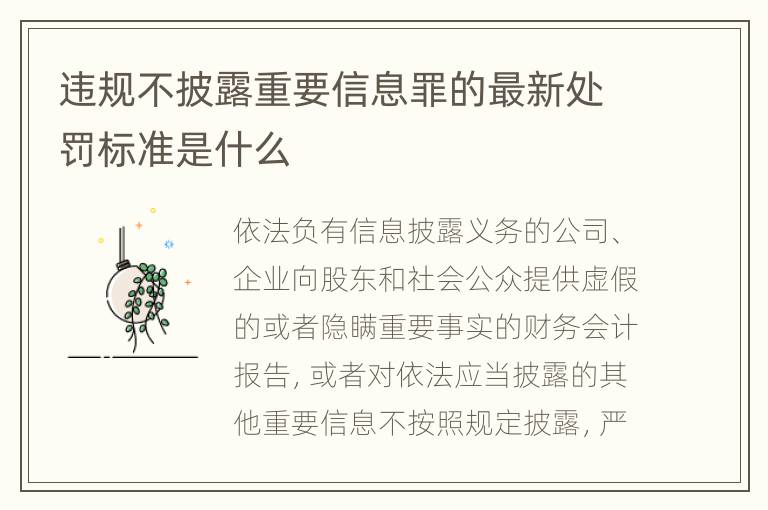 违规不披露重要信息罪的最新处罚标准是什么