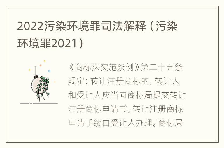 2022污染环境罪司法解释（污染环境罪2021）