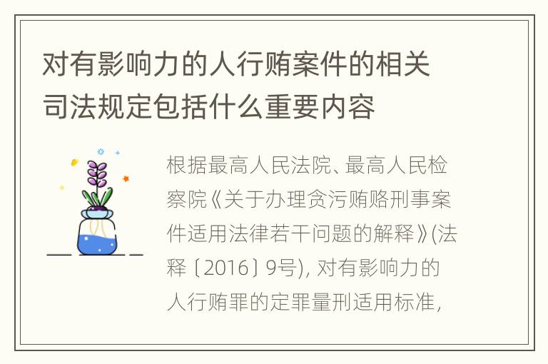 对有影响力的人行贿案件的相关司法规定包括什么重要内容