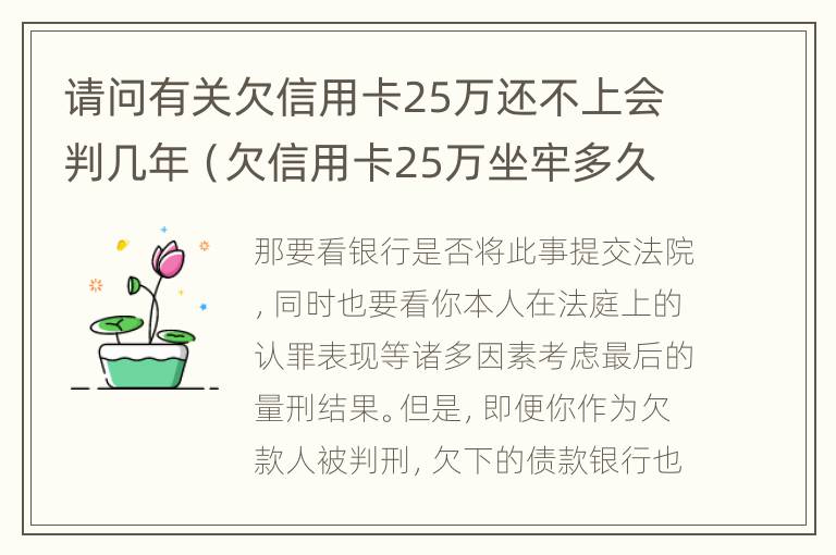 请问有关欠信用卡25万还不上会判几年（欠信用卡25万坐牢多久）