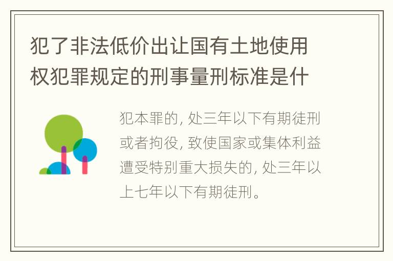 犯了非法低价出让国有土地使用权犯罪规定的刑事量刑标准是什么样的