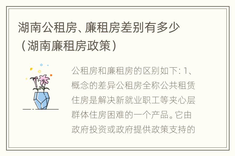 湖南公租房、廉租房差别有多少（湖南廉租房政策）