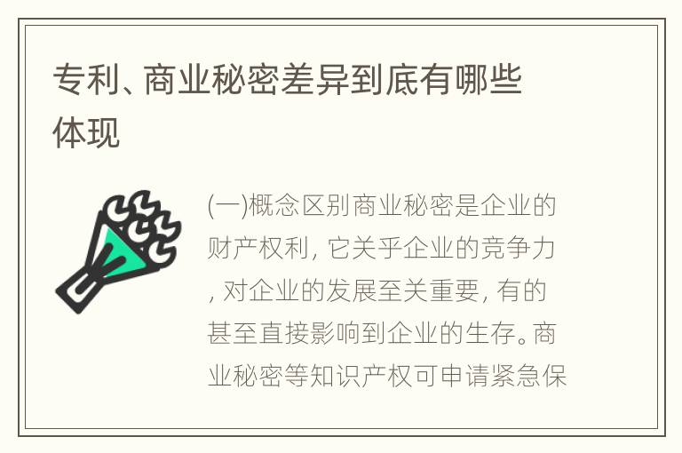 专利、商业秘密差异到底有哪些体现