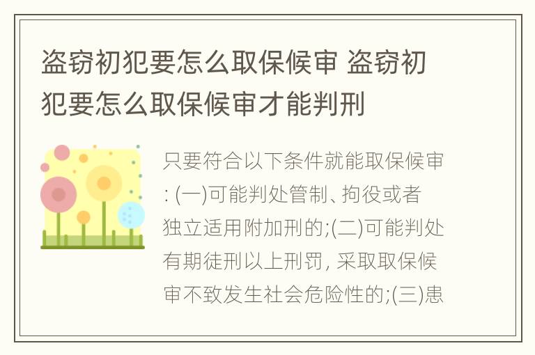 盗窃初犯要怎么取保候审 盗窃初犯要怎么取保候审才能判刑