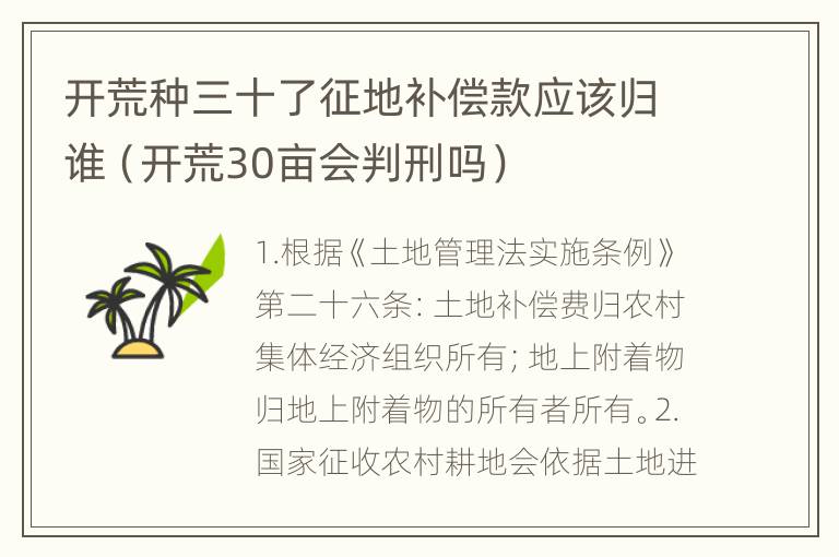 开荒种三十了征地补偿款应该归谁（开荒30亩会判刑吗）