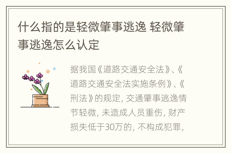 什么指的是轻微肇事逃逸 轻微肇事逃逸怎么认定