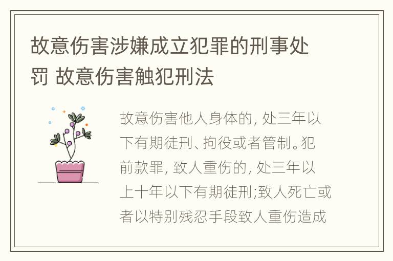 故意伤害涉嫌成立犯罪的刑事处罚 故意伤害触犯刑法