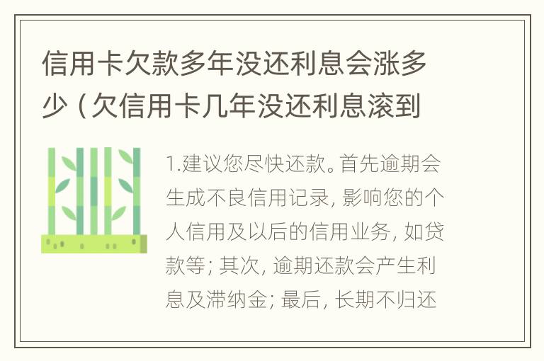 信用卡欠款多年没还利息会涨多少（欠信用卡几年没还利息滚到十几万）