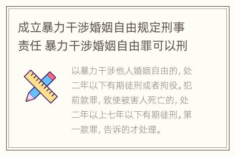 成立暴力干涉婚姻自由规定刑事责任 暴力干涉婚姻自由罪可以刑事和解吗