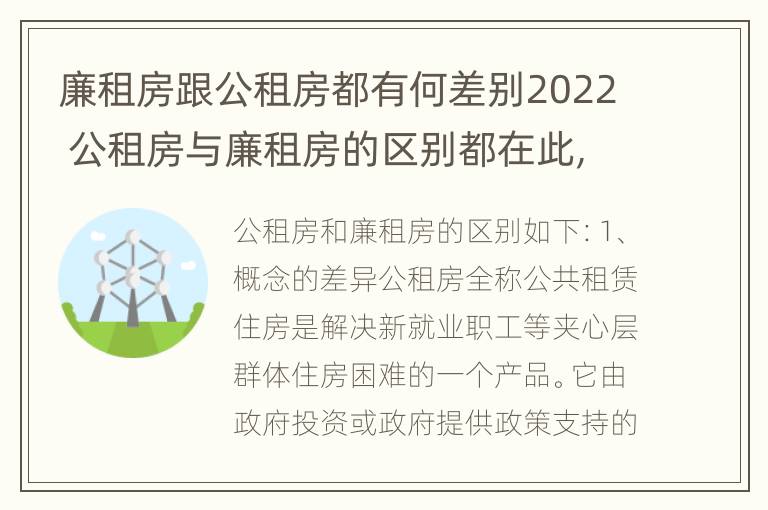 廉租房跟公租房都有何差别2022 公租房与廉租房的区别都在此,别再搞错了!