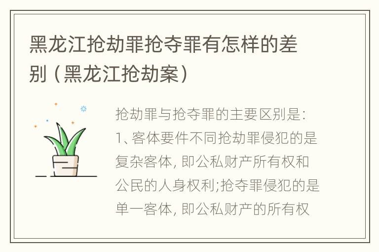 黑龙江抢劫罪抢夺罪有怎样的差别（黑龙江抢劫案）