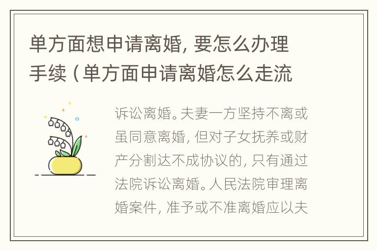 单方面想申请离婚，要怎么办理手续（单方面申请离婚怎么走流程）