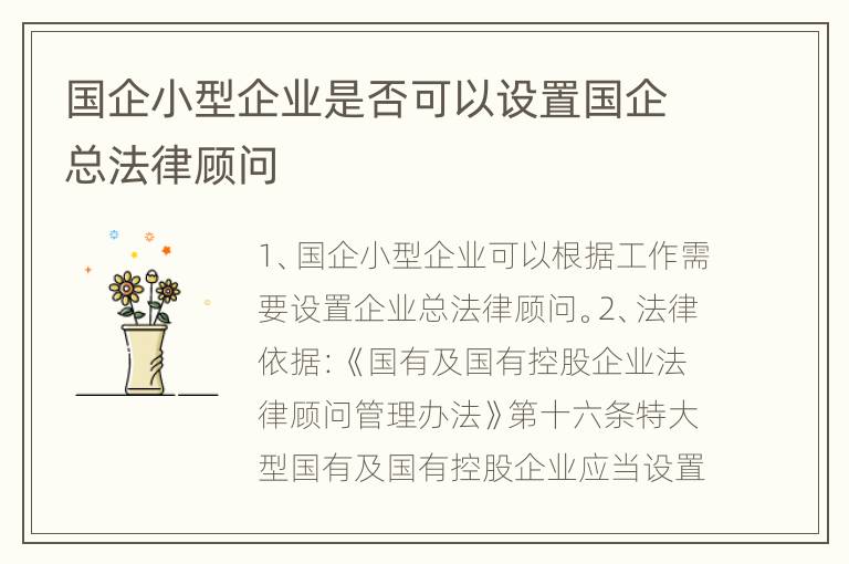 国企小型企业是否可以设置国企总法律顾问