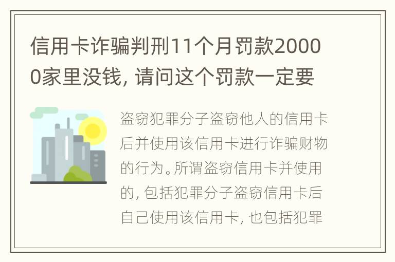 信用卡诈骗判刑11个月罚款20000家里没钱，请问这个罚款一定要还吗