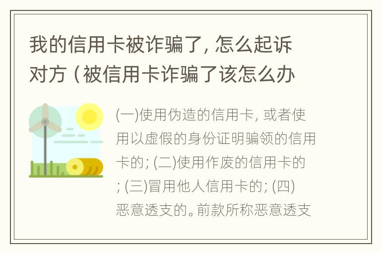 我的信用卡被诈骗了，怎么起诉对方（被信用卡诈骗了该怎么办）