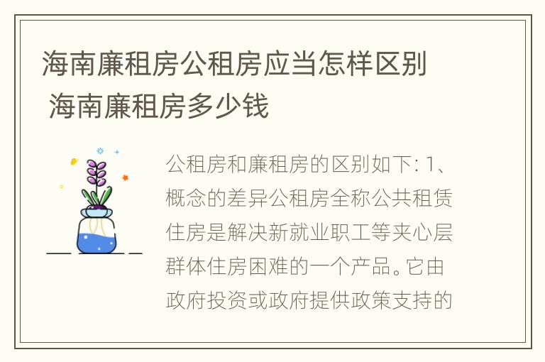 海南廉租房公租房应当怎样区别 海南廉租房多少钱