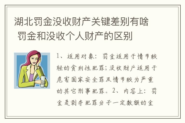 湖北罚金没收财产关键差别有啥 罚金和没收个人财产的区别