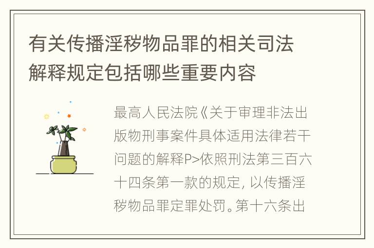 有关传播淫秽物品罪的相关司法解释规定包括哪些重要内容