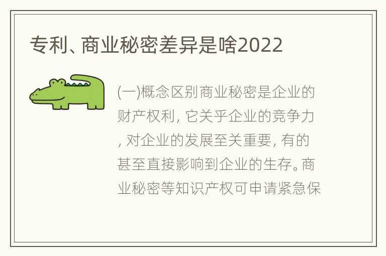 专利、商业秘密差异是啥2022