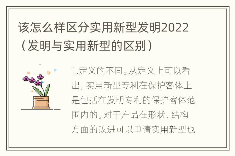 该怎么样区分实用新型发明2022（发明与实用新型的区别）