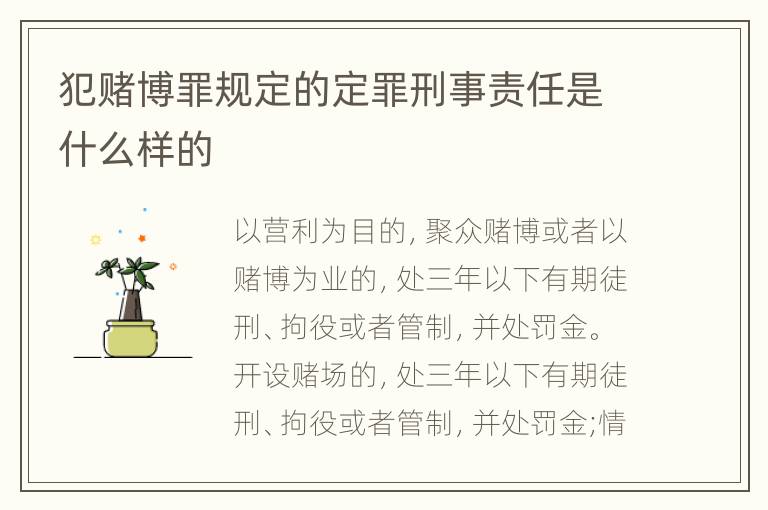 犯赌博罪规定的定罪刑事责任是什么样的