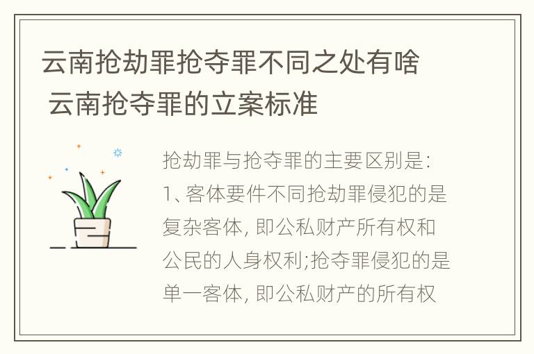 云南抢劫罪抢夺罪不同之处有啥 云南抢夺罪的立案标准