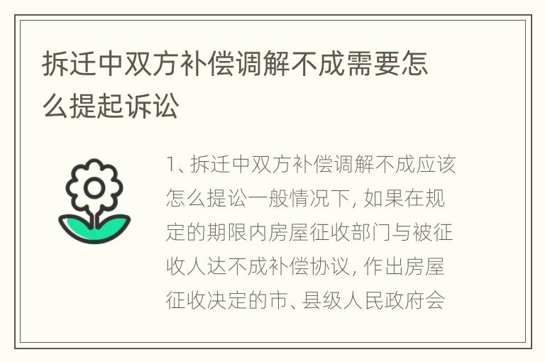 拆迁中双方补偿调解不成需要怎么提起诉讼