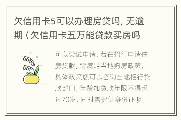 欠信用卡5可以办理房贷吗，无逾期（欠信用卡五万能贷款买房吗）