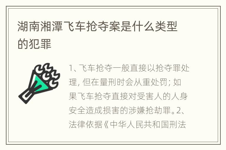 湖南湘潭飞车抢夺案是什么类型的犯罪