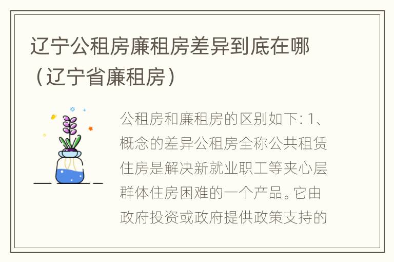 辽宁公租房廉租房差异到底在哪（辽宁省廉租房）