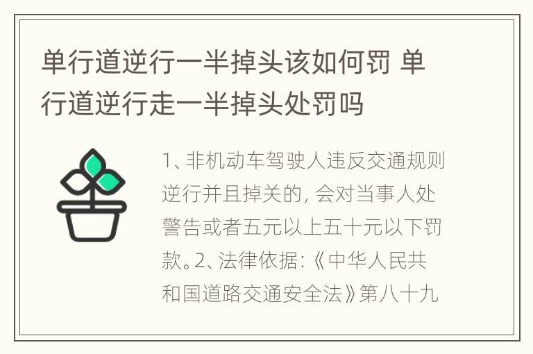 单行道逆行一半掉头该如何罚 单行道逆行走一半掉头处罚吗