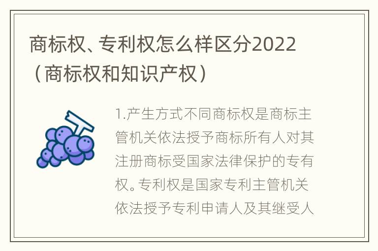 商标权、专利权怎么样区分2022（商标权和知识产权）