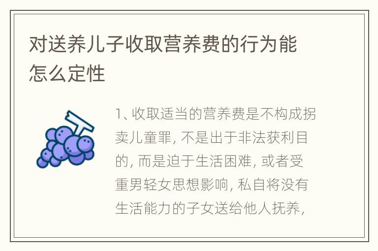 对送养儿子收取营养费的行为能怎么定性