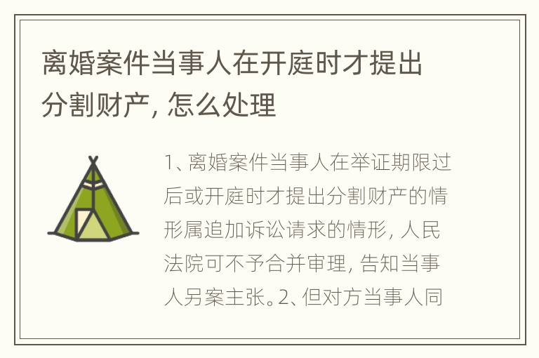 离婚案件当事人在开庭时才提出分割财产，怎么处理