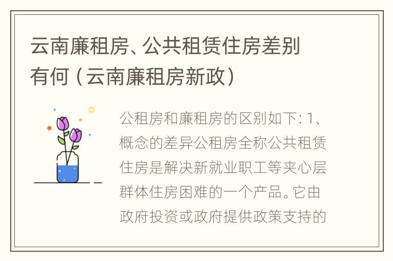 云南廉租房、公共租赁住房差别有何（云南廉租房新政）