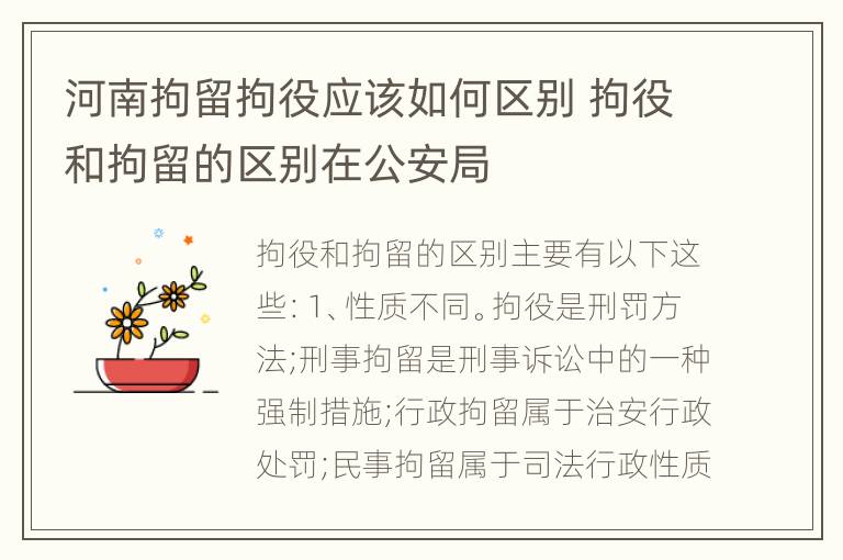 河南拘留拘役应该如何区别 拘役和拘留的区别在公安局