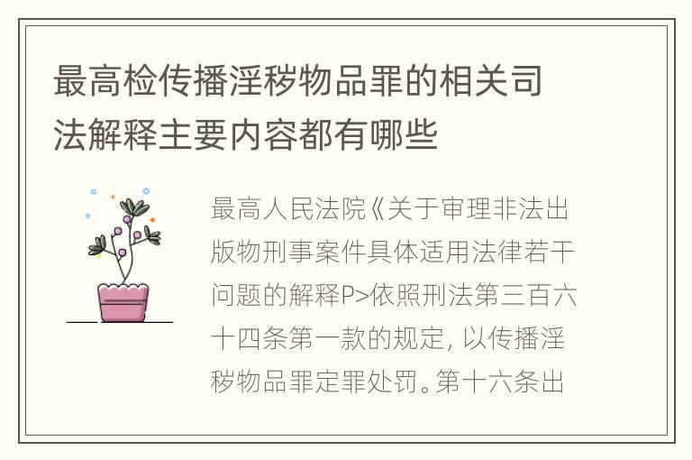 最高检传播淫秽物品罪的相关司法解释主要内容都有哪些