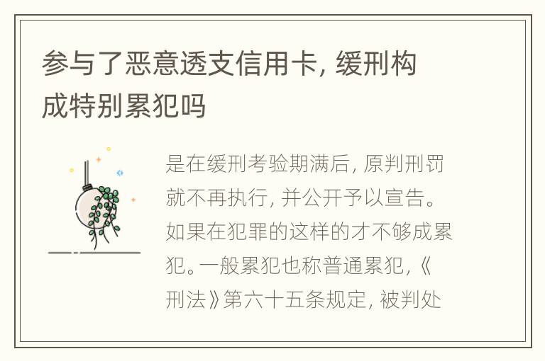 参与了恶意透支信用卡，缓刑构成特别累犯吗